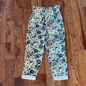 Kids/Girls Free Assembly Floral Paperbag cargo Pull on Pants Sz 6/S Green Brown